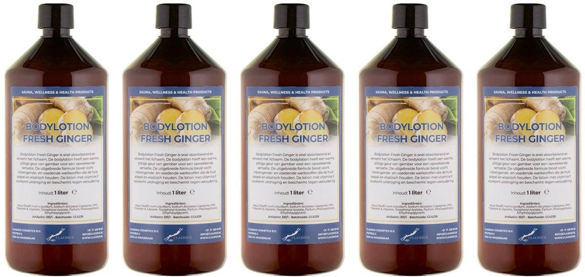 Bodylotion Fresh Ginger 1 Liter - set van 5 stuks - Voordeelverpakking
