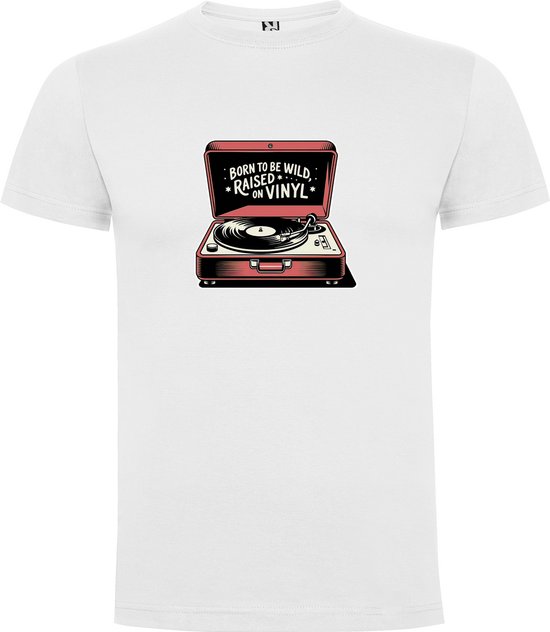 T-shirt Wit avec imprimé « Colorful Born to be Wild Raised on Vinyl – turntable – 80s – Good Vibes » en couleur, taille M