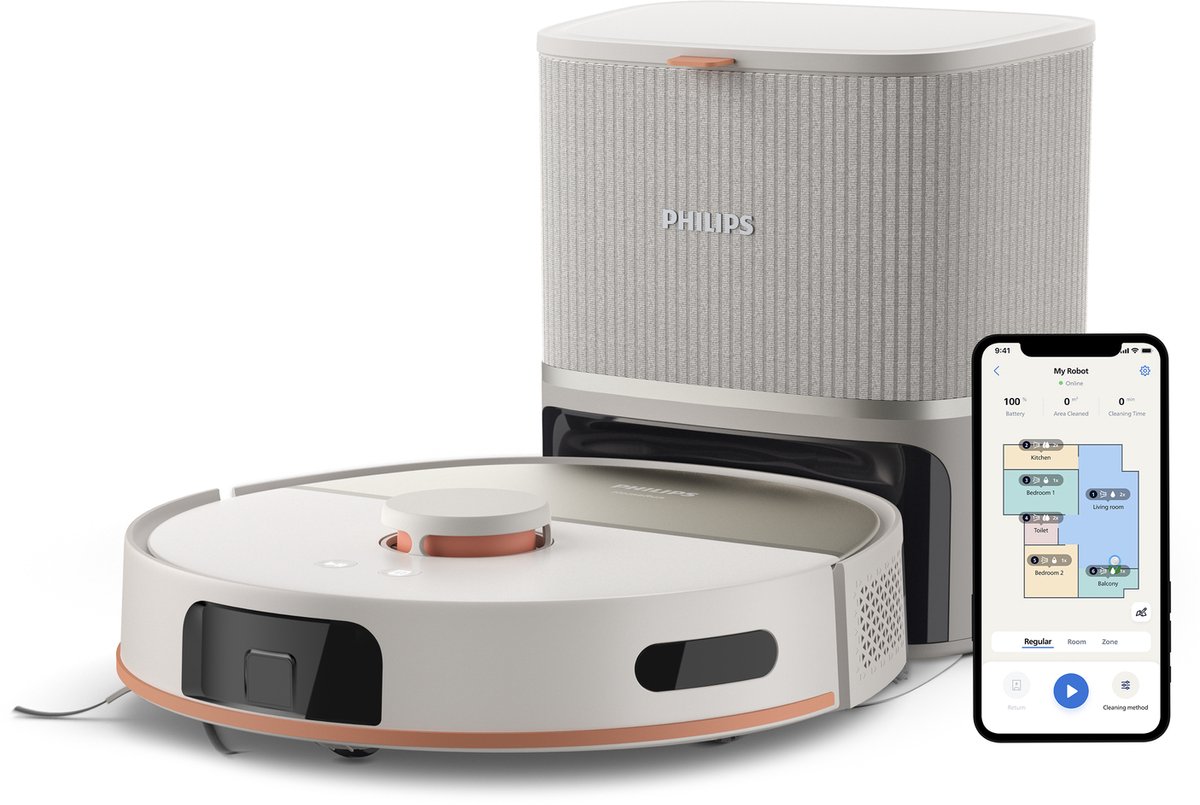 Philips Homerun 5000-serie Robotstofzuiger Met Dweilfunctie en Automatisch Leegstation- XU5100/20 - 10000 Pa Extreme Zuigkracht - Dubbele Dweilen