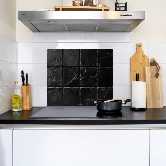 KitchenYeah® Protection plaque induction 60x52 cm - Noir - Carreaux - Pierre - Protege plaque de cuisson - Couvre plaque induction - Protecteur d'induction - Cuisine