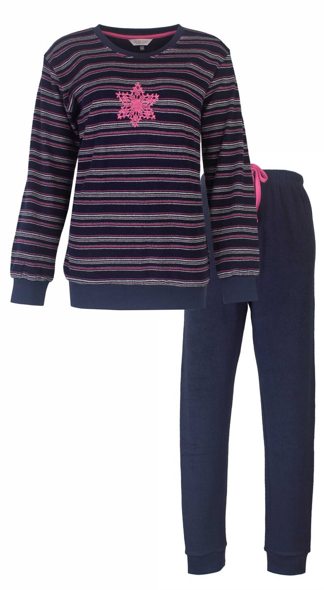 Tenderness Dames Pyjama - Badstof - Gestreept Dessin - Blauw
