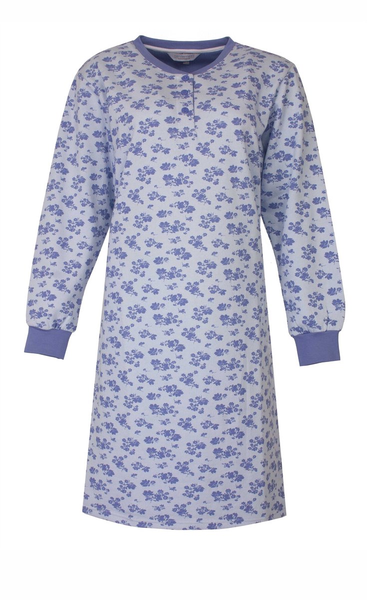 Tenderness Dames Nachthemd - Zachte Fleece - Bloemetjes - Blauw - Maat XL