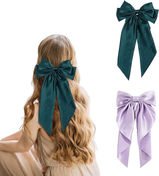 Foto: 2 stuks grote strik haarspeldjes met lange staart frans haarstrikken voor vrouwen met zijdeachtige satijnen accessoires