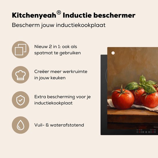 KitchenYeah® Protection plaque induction 57.6x51.6 cm - Tomates - Huile d'olive - Nature morte - Protege plaque de cuisson - Couvre plaque induction - Protecteur d'induction - Cuisine