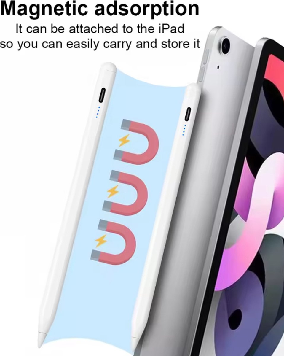 Universele stylus pen voor iPad, Android & Windows tablets, snelle USB-C oplader, magnetisch, precieze punt - Afbeelding 2