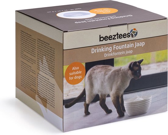 Foto: Beeztees drinkfontein jaap voor katten en honden 1500 ml 21x21x9cm kabellengte 1 5 meter altijd vers lekker drinkwater vervangende foamfilters 1 verpakking van 9 stuks