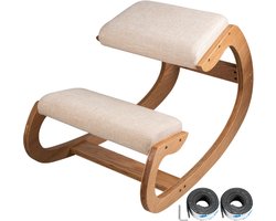 OxyFlowzy® - Ergonomische Kniestoel - Nordic Design - Beige - Goede Lichaamshouding - Comfortabel - Schommelstoel - Berkenhout - Bentwood Craft - Bureaustoel