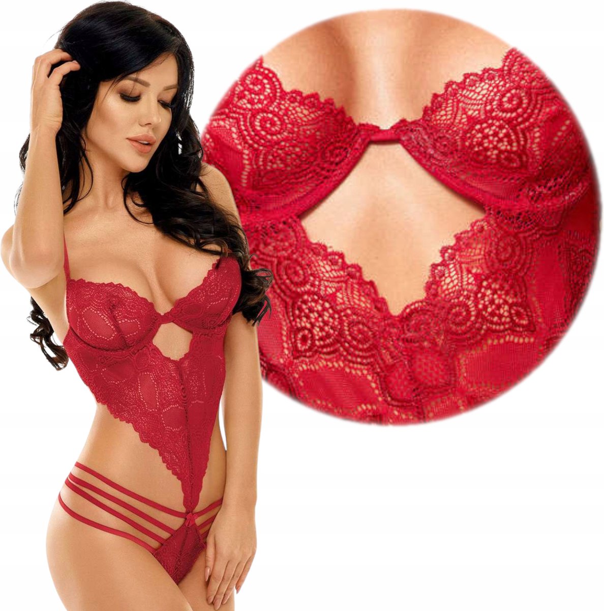 Goedkoopste Beauty Night- Sexy delicate kanten bodysuit met beugel - Denver Teddy Cherry S/M