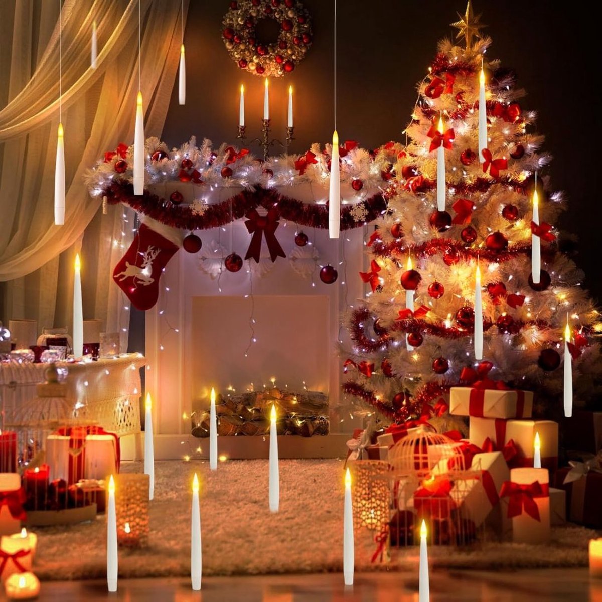 Zylo® Zwevende Kaarsen - Floating Candles - Hangende Kaarsen - 20pcs Magische Hangkaarsen - 2x16x149cm - Wit