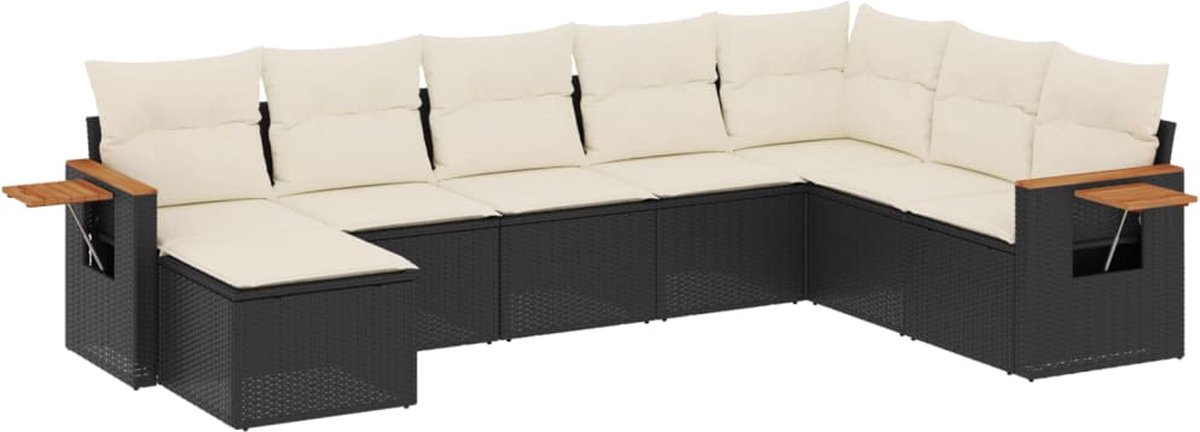 The Living Store 8-delige Loungeset met kussens poly rattan zwart - Loungeset - Tuinset - Lounge - Outdoor Furniture - Tuinmeubels