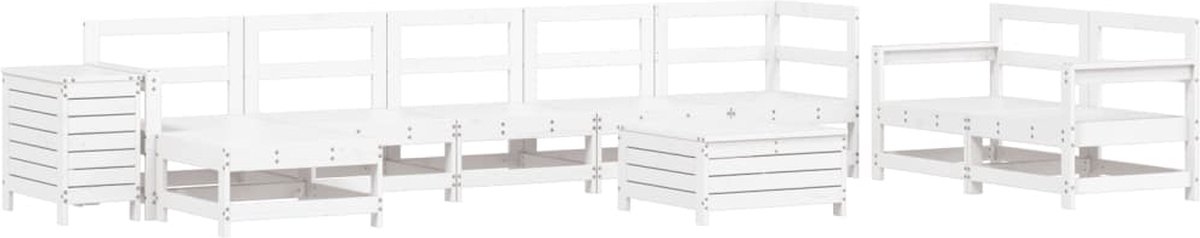 The Living Store 10-delige Loungeset massief grenenhout wit - Loungeset - Tuinmeubels - Lounge Bank - Houten Meubel - Grenenhout