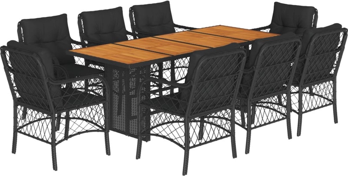 Zwarte poly rattan tuinset met eetkamer- en loungeset - The Living Store.