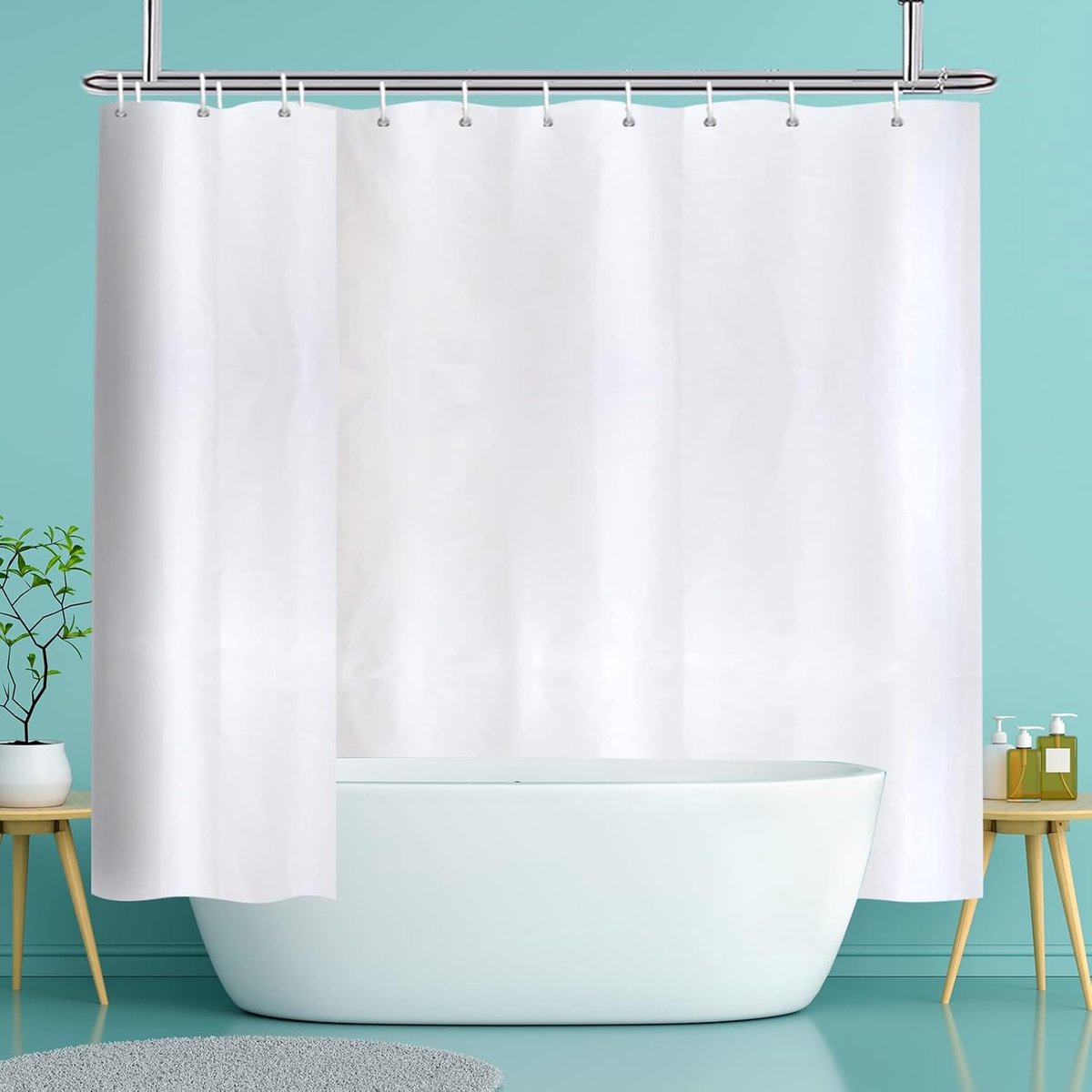 Azalia Douchegordijn 240x200 Wit Anti Schimmel, Textiel Polyester Stof Douchegordijn met Magneet Waterafstotend Machine Wasbaar, Extra Breedte 240 x Hoogte 200cm