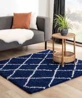 Vierkant berber vloerkleed - Habitat marineblauw/wit 140x140