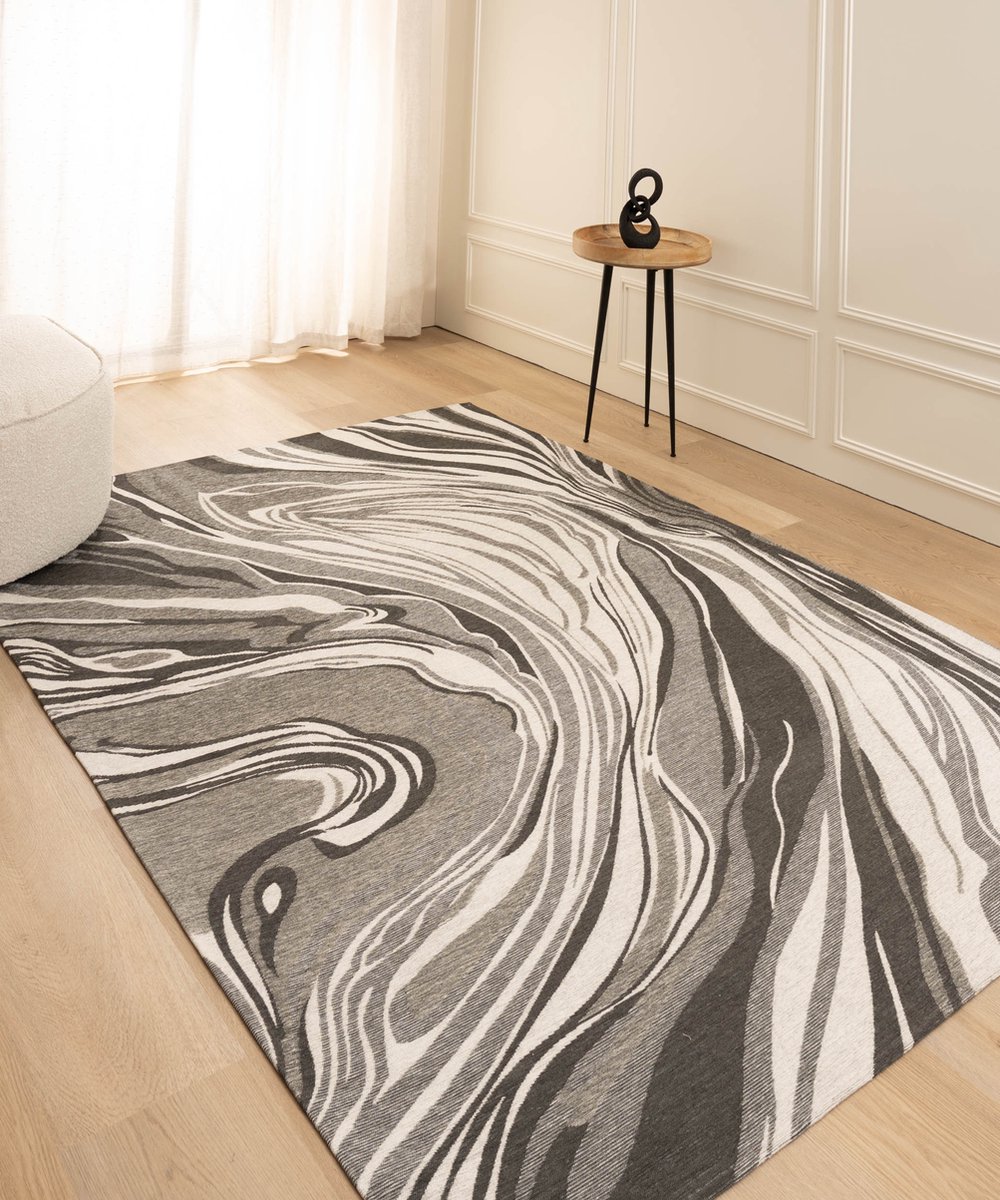 Tapeso Vloerkleed marmer - Weave Marble grijs/zwart 80x150