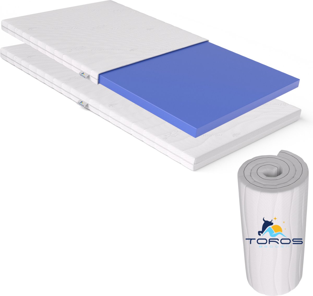 Toros Bedden - Topmatras Bamboo - 140x200 - Topper Matras HR Koudschuim - Hybrid - Topdekmatras - 9cm - Orthopedisch - 4 Seizoens Topper Hotel XL - Anti Bacterieel