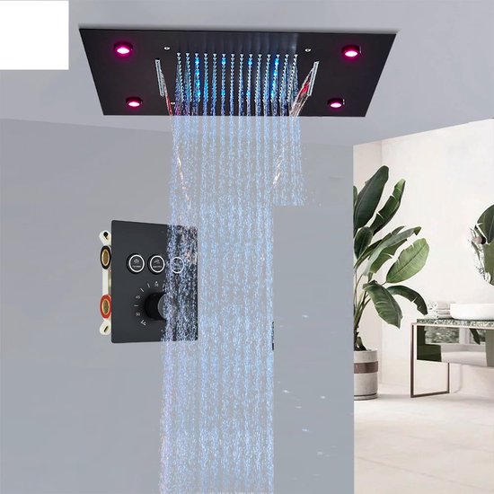 Betaalbare Goederen® Plafond Douchekop - Zwart - Douchekraan - Slimme Digitale Display - Mengkraan Douche - Regendouchekop - Led Regendouche - Waterval