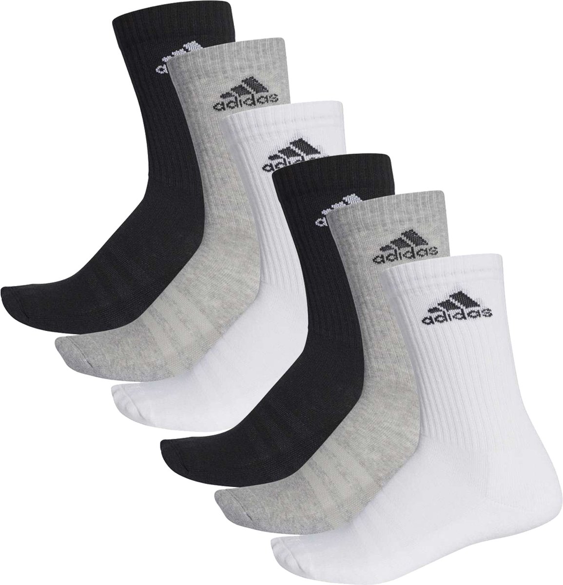 SOKKEN 6 PACK adidas CUSHIONED CREW tennissokken sportsokken dames heren unisex Grijs