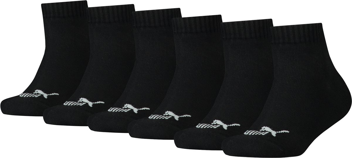 6 PACK Puma KIDS Quarter Socks sneakermaat 27 38 voor meisjes en jongens Zwart