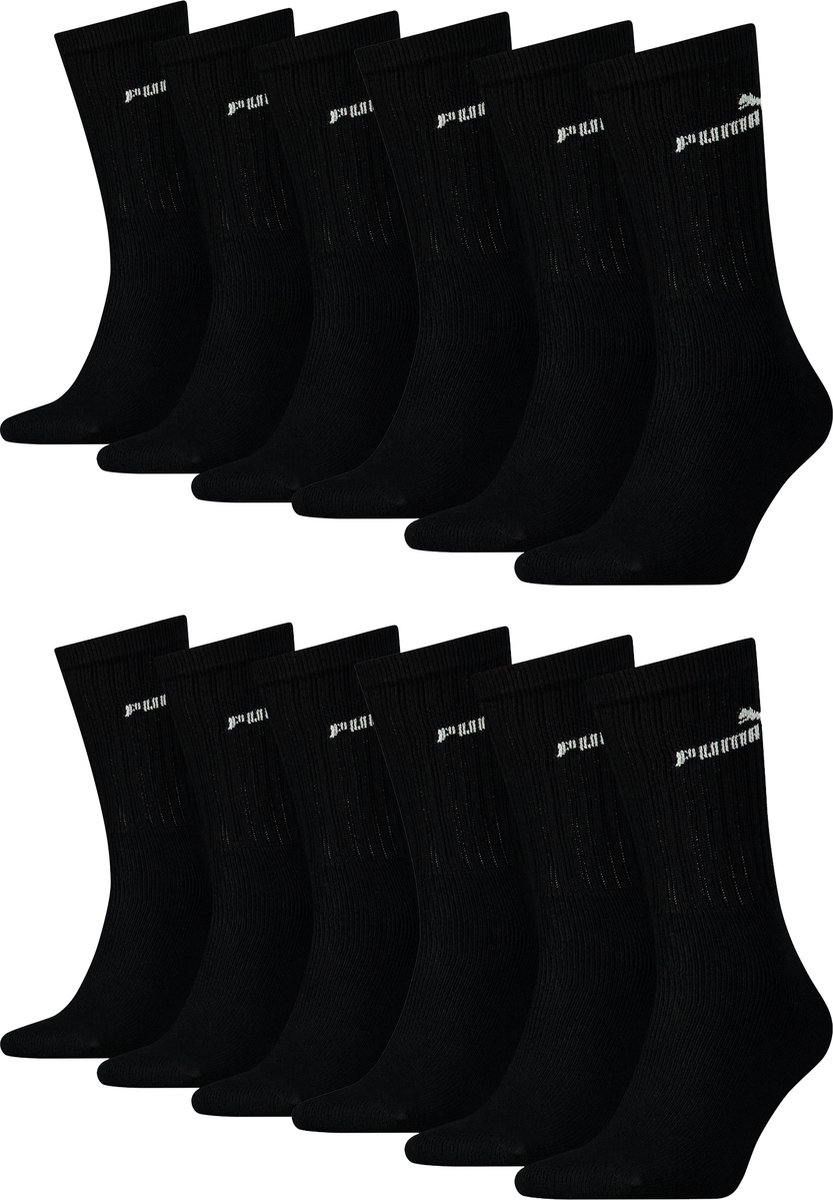 12 PACK Puma Unisex Crew Tennissokken Sportsokken Sokken voor heren en dames Zwart