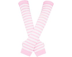 Lange armwarmer voor dames in punk gothic- en rockstijl - vingerloze handschoenen - roze/wit - Eén maat - trendy accessoires