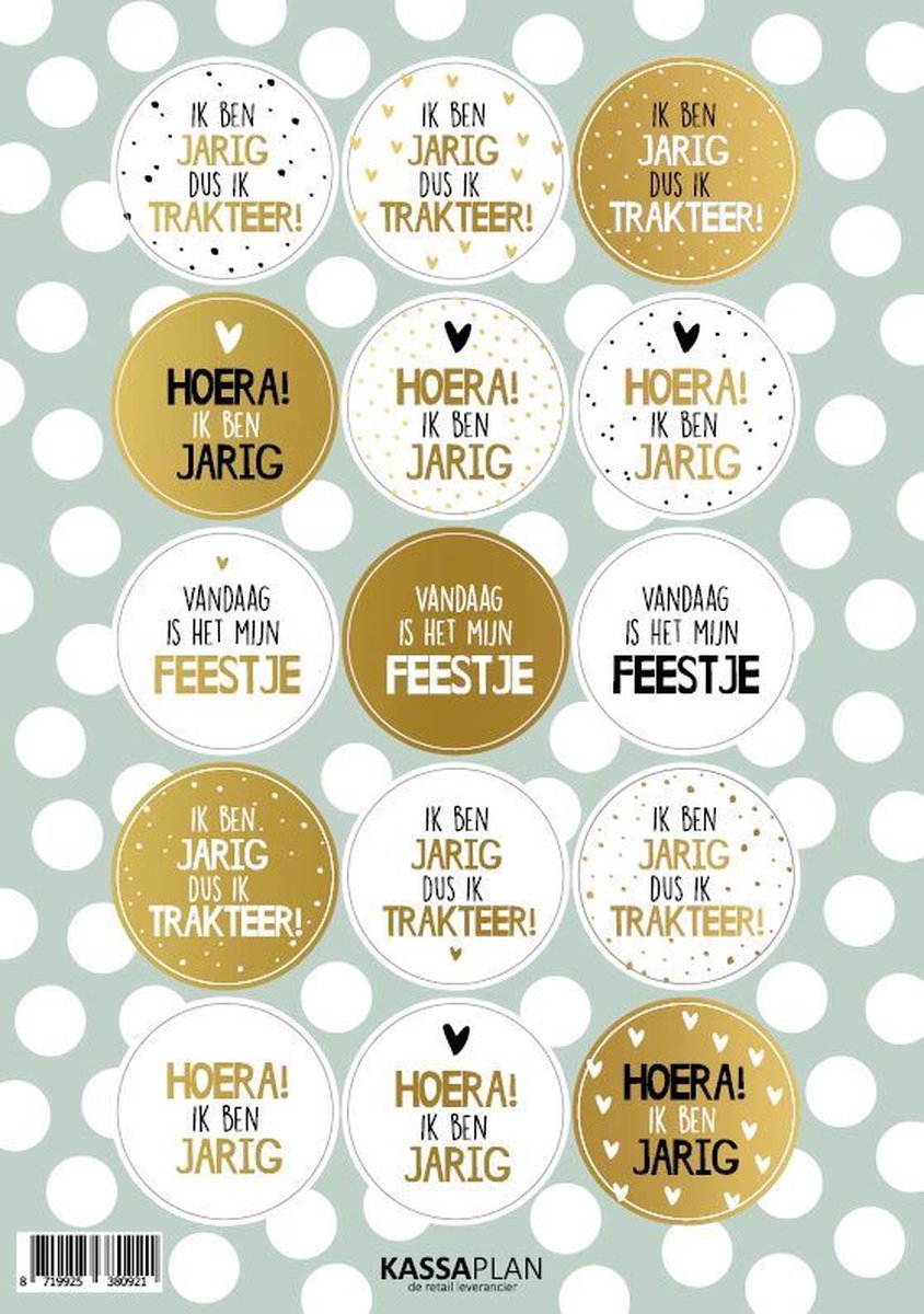 Stickervel 15 cadeaustickers- Wit met goudfolie- Cadeauversiering- Sluitzegel- Traktatiesticker- Wensetiket
