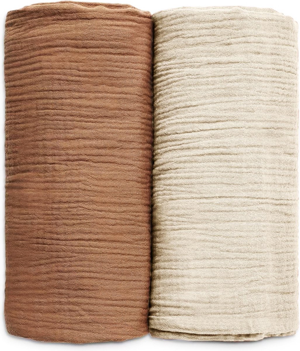 Image of 2-Pack - Hydrofiele doek XL - 100x90 cm - Inbakerdoek - Zand Bruin