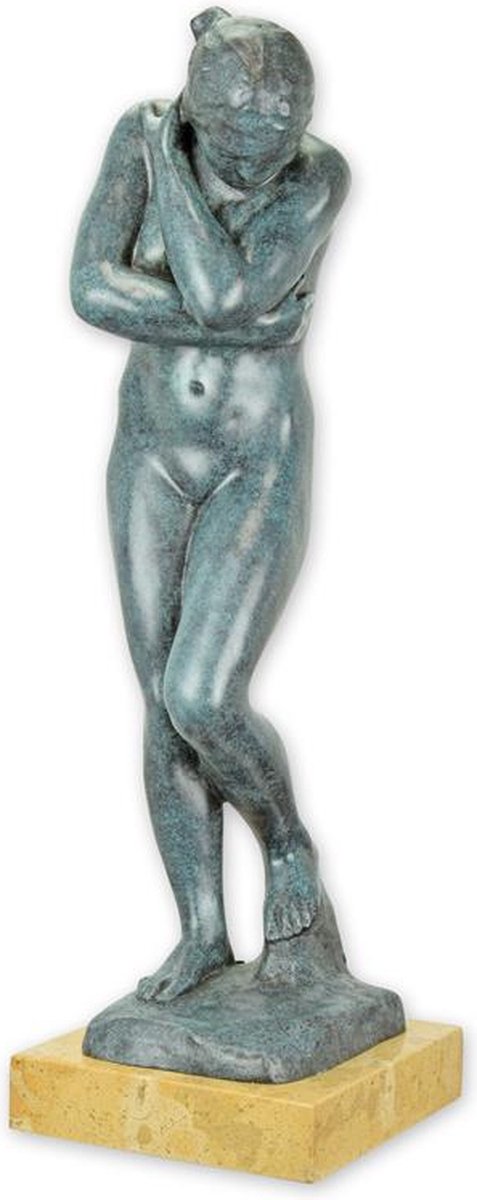 Bronzen sculptuur ‘Eva’ op sokkel - Beeldhouwwerk & Interieurdecoratie - bronzen beeld, klassiek figuratief kunstobject - handgegoten patina - luxe woonaccessoire - cadeauwaardig - 46,5 cm - Brons