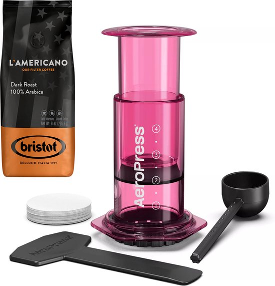 AeroPress Clear Pink Coffee Maker + Bristot l'Americano koffie | bol