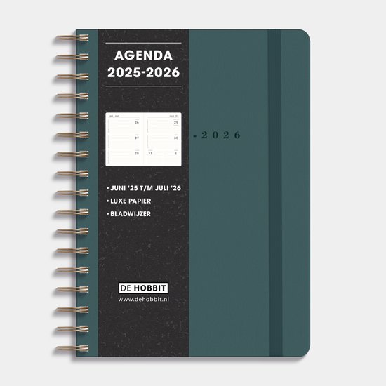 Hobbit - Luxe Schoolagenda 2025-2026 - 1 week op 2 pagina's - Harde Kaft - Ringband Agenda A5 (14,8 x 21 cm) - Suèdelook Petrolblauw