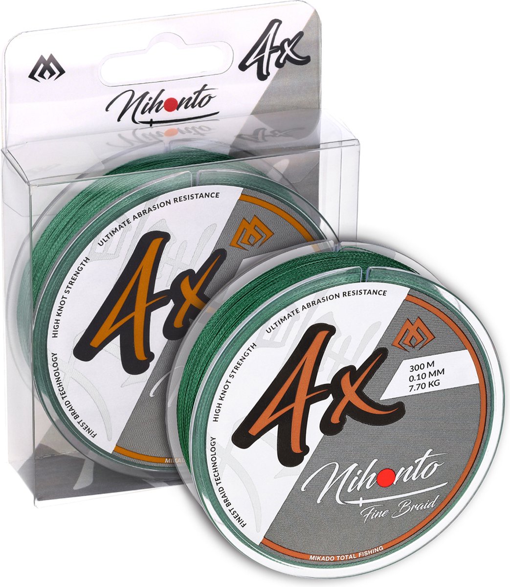 Gevlochten Vislijn 0,06 mm – 3,25 kg – 300 m – 4X – Groen – Baars & Forel – Mikado
