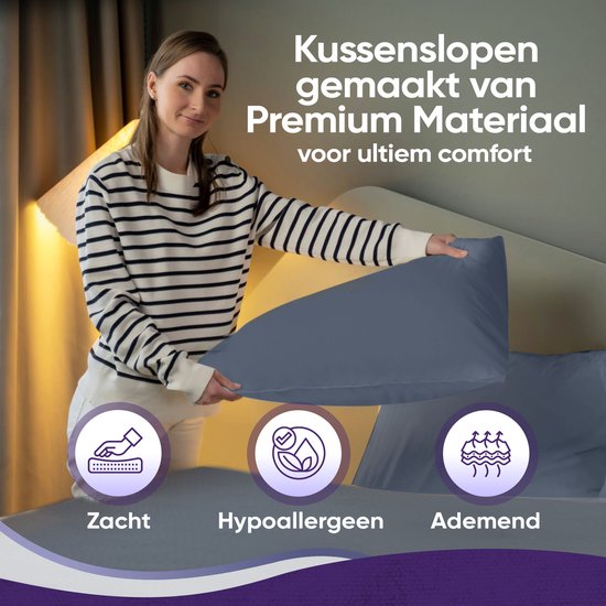 Slaapspeciaal eazydekbed Kussensloop - Grijs - 60x70 cm - Set van 2 - Zacht, Hypoallergeen, Ademend, Vochtregulerend, Dubbelgestikt & Onderhoudsvriendelijk