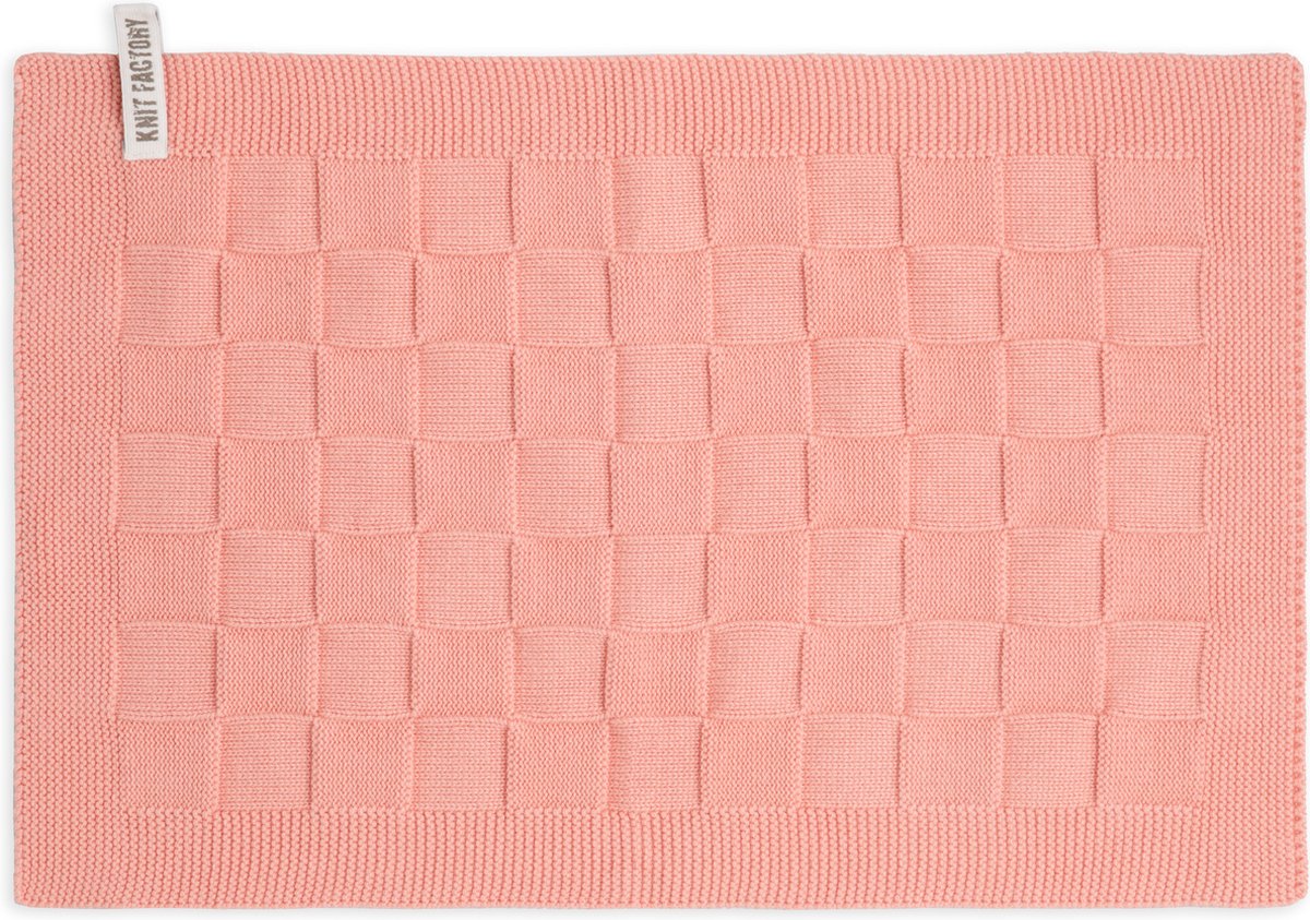 Knit Factory Gebreide Placemat Uni - Rechthoek - Dubbelzijdig te gebruiken - Eetmat - Onderlegger - Apricot - Roze - 50x30 cm