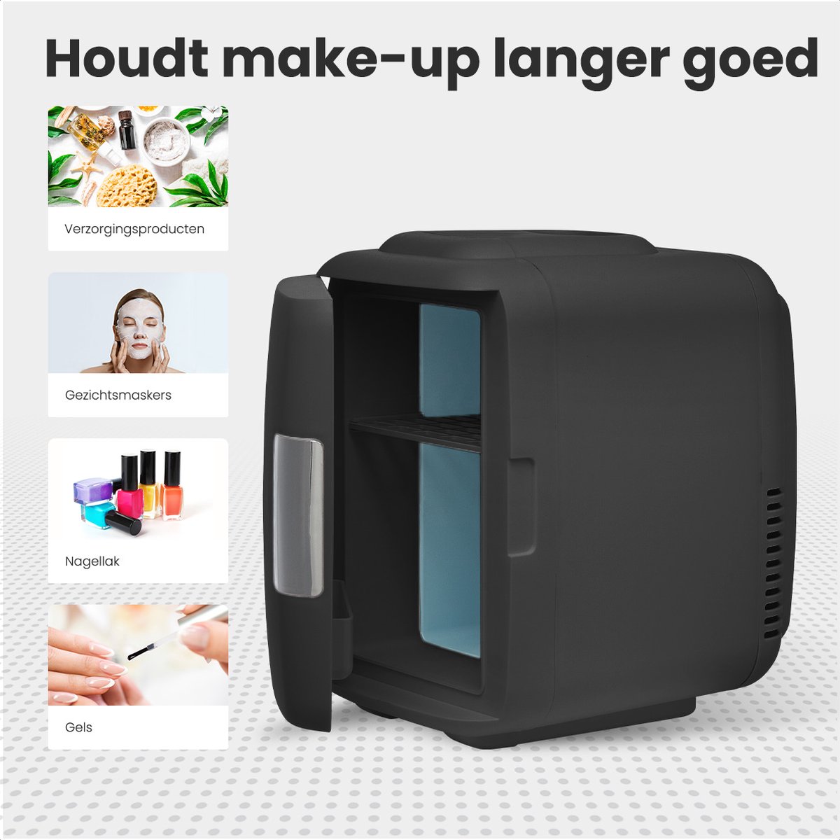 Auronic Mini Koelkast – Skincare Fridge – Make-up & Beauty – Koelen en Verwarmen – 100/240V & 12V Auto Stekker – Draagbaar – 4 Liter – Zwart — afbeelding 7
