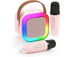 Klikkopers® - StemTovenaar Karaoke Set - Karaoke Machine met 2 Draadloze Microfoons - Voor Volwassenen en Kinderen - Bluetooth - LED - Roze - Bluetooth Speaker - Karaoke machine