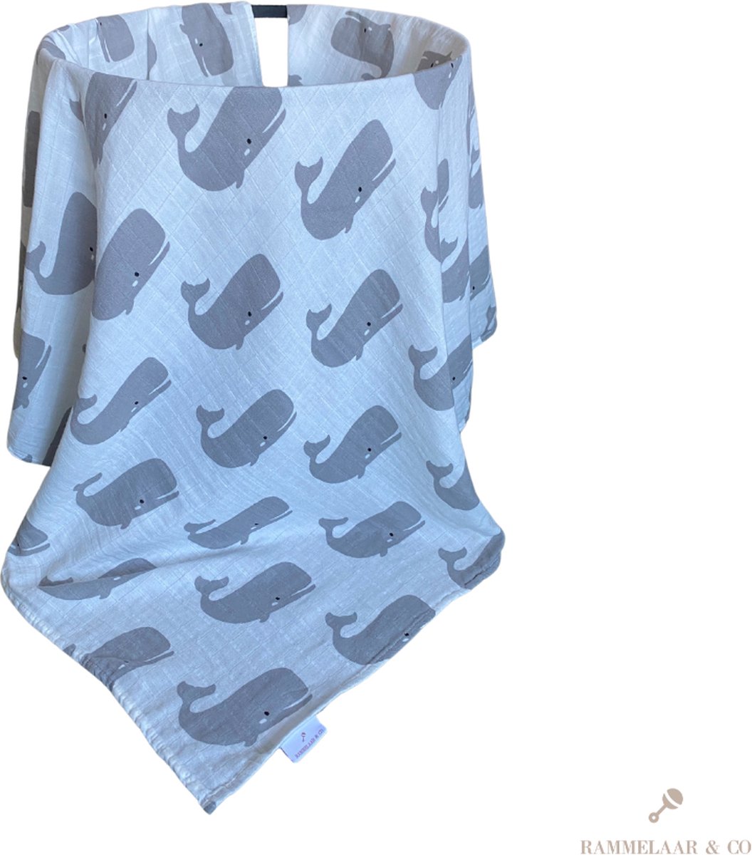 Rammelaar&Co - Hydrofiele Doek XL - 120x120 cm - 70% Bamboe & 30% Katoen - Zacht en Soepel - Walvis Patroon - Inbakerdoek - Spuugdoek - Kraamcadeau – Inbakeren