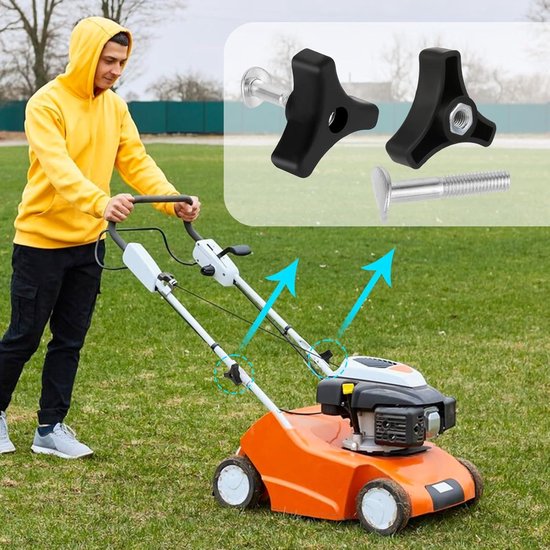 4 sets grasmaaier handvat bouten, driehoek handvat knop moer schroef bout driehoek handvat knop moer schroef bout grasmaaiers handvat vleugelmoer en bout voor grasmaaier en andere grasmaaier van QWORK — afbeelding 2