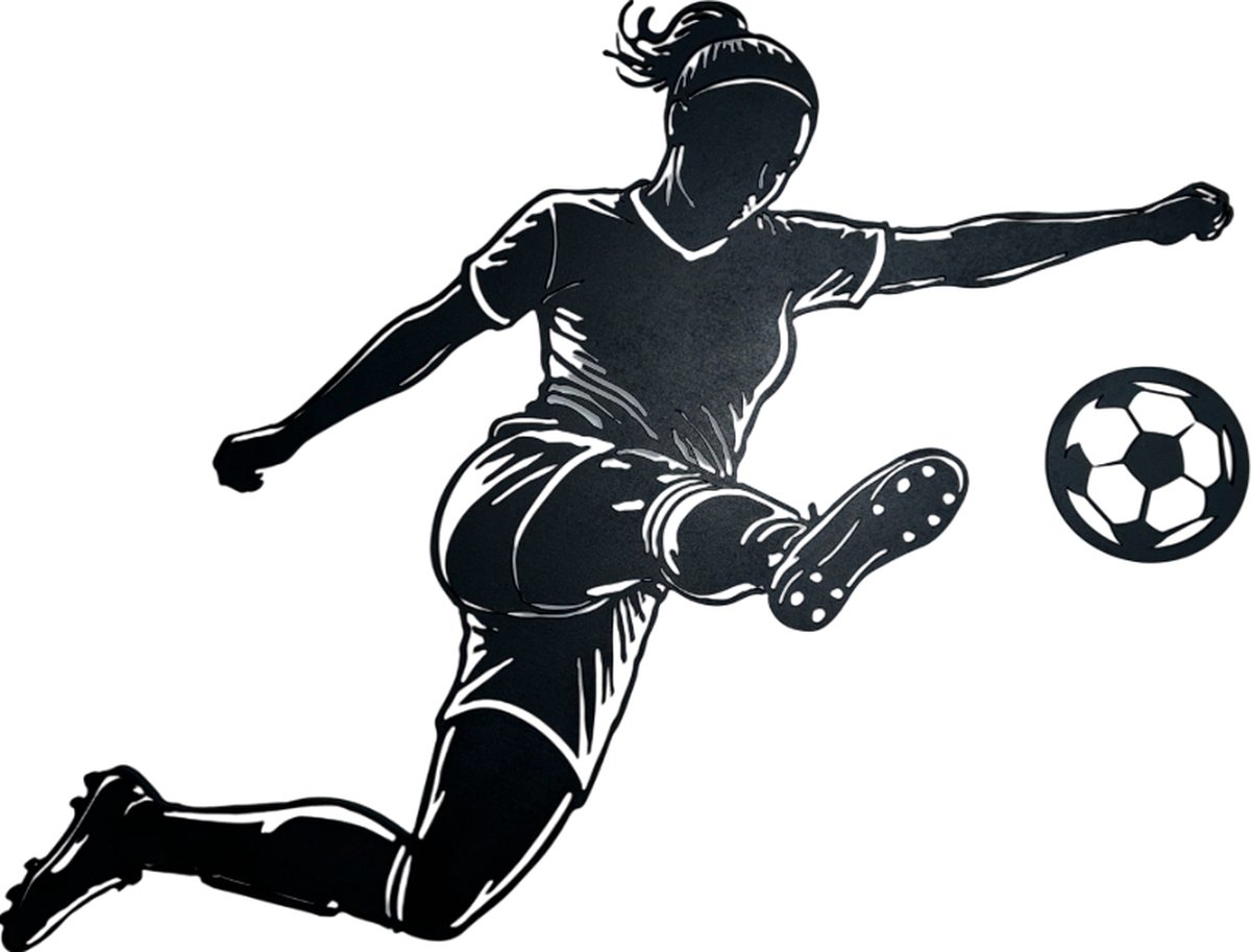 Voetbal - Voetbalster- Hout - Dames voetbal - Sport - 60x47 cm - Muurdecoratie - Kinderkamer - Voetbal meisjes - Wanddecoratie - Voetbal - Meisjeskamer - Decoratie meisjeskamer - voetbalmeisje