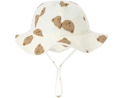 Schattig vakantie zonnehoedje linnen look - beertjes - katoen - 3-18 maanden - baby - UV werend - strandhoedje - zomer accessoire - voor op het strand of onderweg - Fiepp