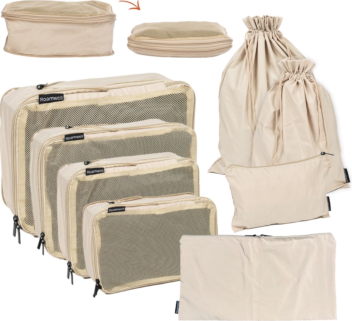 Bol.com Roamwell Compressie Packing Cubes - 8 stuks - Koffer Organizer Set - Compression Packing Cubes voor Baggage & Backpack -... aanbieding