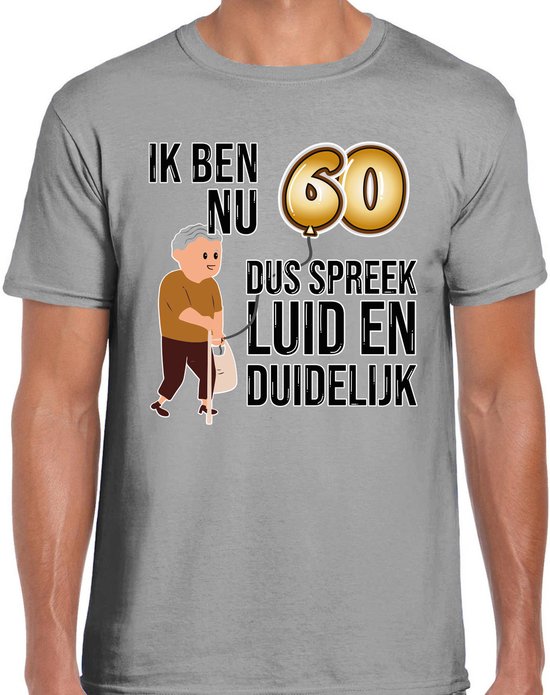 T-shirt cadeau Bellatio Decorations pour homme - 60 ans - gris - fort et clair - fête d'anniversaire S