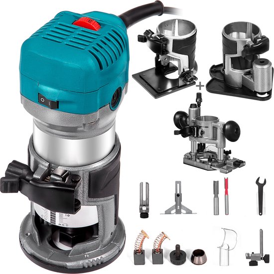 Elektrische Bovenfrees 220V - Eenhandfrees Met Vaste Basis, Kantel- En Dompelbasis - 30000 RPM Voor Houtbewerking