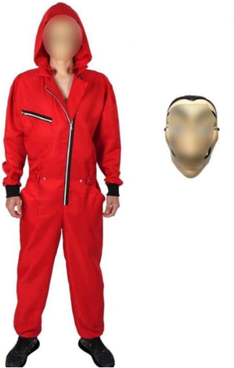: Halloween Partnerkostuum Dames Heren - Bankrover Carnavalskostuum - Carnaval Overall Met Masker - Cosplay Voor Volwassenen - Rood