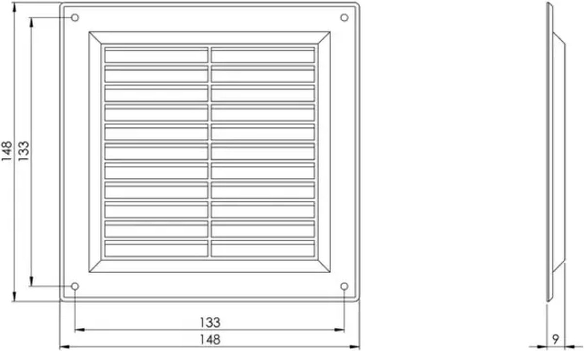 Ventilatierooster vierkant met grill 150x150 mm wit - VR1550