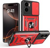 MobyDefend Hoesje - Geschikt voor Motorola Moto E15 / G05 - Pantsercase Met Draaibare Ring - Rood