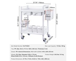 Laboratoriumkar - Wagen - Kar - Wit 4 PP 2 4 - met ABS materiaal Lab Rolling Cart - voor Lab Clinic Ziekenhuis Salon