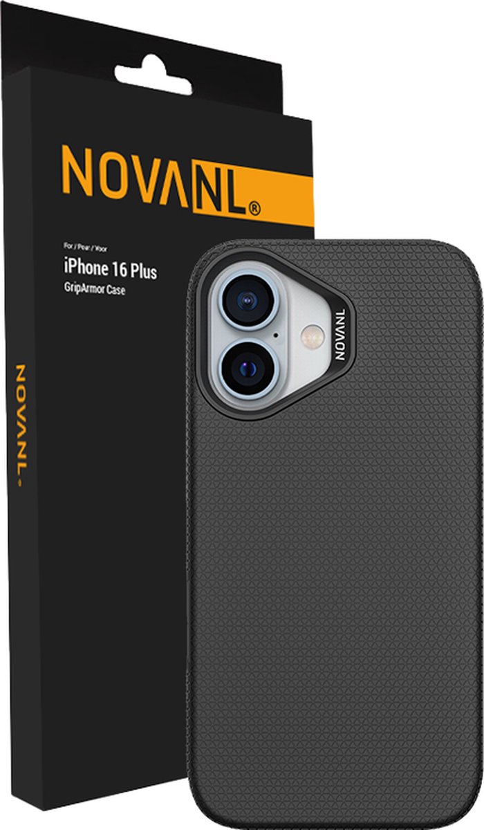 NOVANL GripArmor Telefoonhoesje - Geschikt voor iPhone 16 Plus Hoesje - Militairy Grade Bescherming - Anti Slip - GSM Hoesje - Zwart