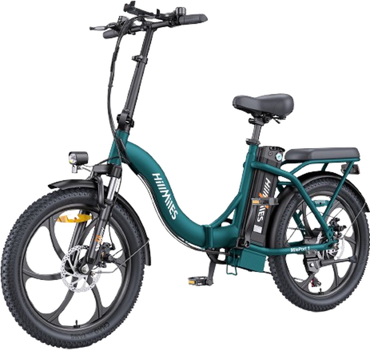 Hillmiles MilePort 1 Elektrische fiets - Actieradius 60km - Verwijderbare batterij 36V13Ah - Motor 250W - Shimano 7 versnellingen - 20 Inch opvouwbare City Commuter E-Bike - VTC Fatbike - Groente - Hillmiles - €599,00
