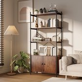Bol.com Bealife FS16 boekenkast 4 niveaus plank staande plank metalen frame met deuren boekenkast voor woonkamer slaapkamer stud... aanbieding