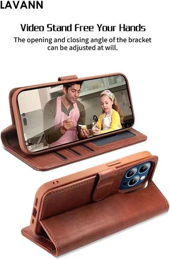 iPhone 14 Pro Max - Étui de téléphone en cuir de Luxe 2 en 1 - Élégant et multifonctionnel - Lavann - Bookcase magnétique 2 en 1 en cuir - Blauw